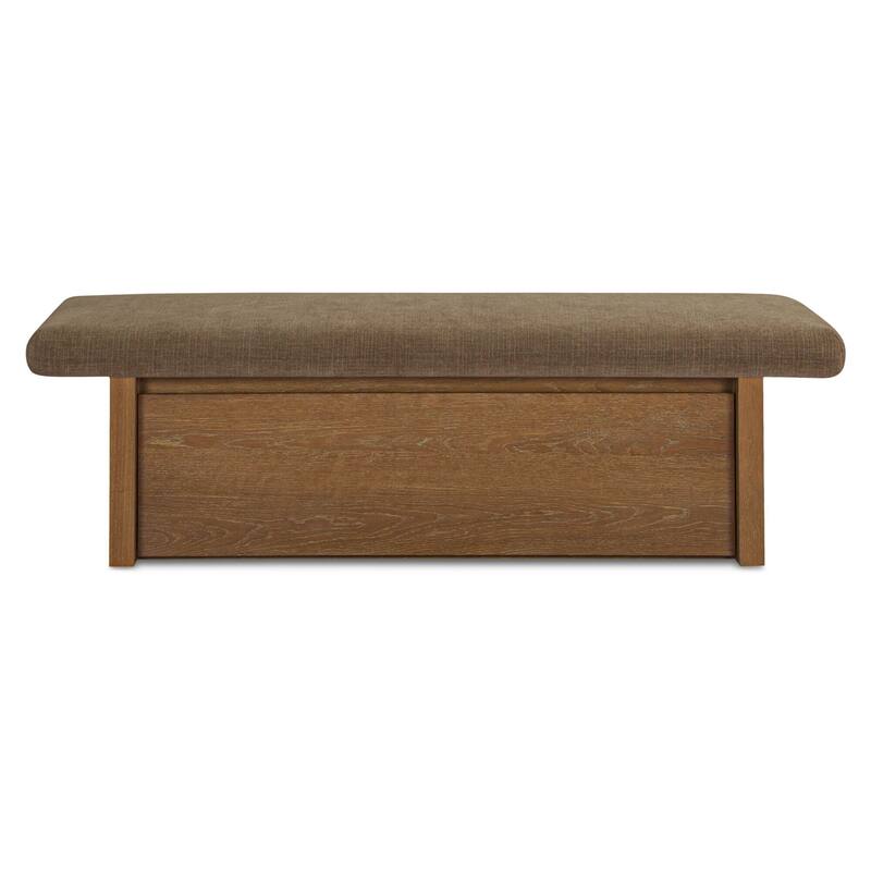 Title: NADAAL STUDIOS Nadaal Orielle Storage Bench, Linen‑Blend Chenille Seat with Oak Veneer Base Oat - Taupe