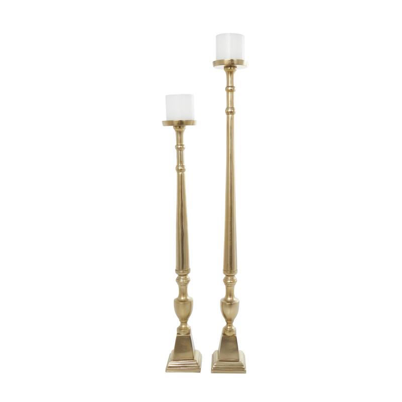 Aluminum Metal Tall Floor Candle Holder - Set of 2 Gold or Black - Roche River Decor - Gold