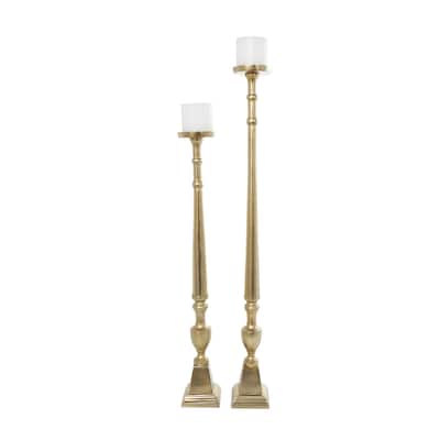 Aluminum Metal Tall Floor Candle Holder - Set of 2 Gold or Black - Roche River Decor