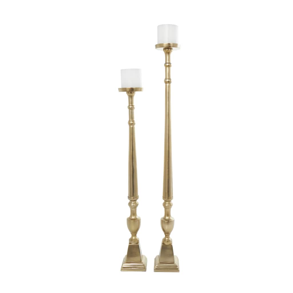 Aluminum Metal Tall Floor Candle Holder - Set of 2 Gold or Black - Roche River Decor
