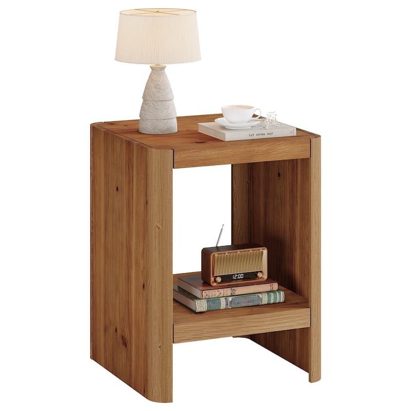Solid Wood End Table, Side Table with Open Storage Shelf, Living Room Bedroom Accent Nightstand