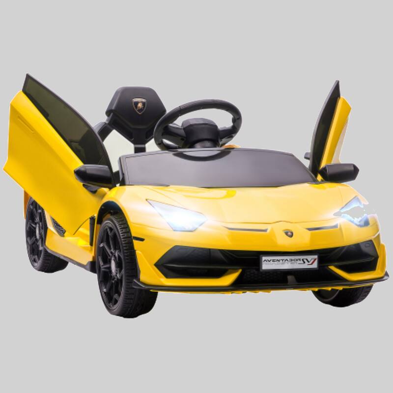 Licensed Lamborghini Aventador 12V Electric Ride-On Car for Kids with Scissor Doors, Music & Remote Control - Yellow