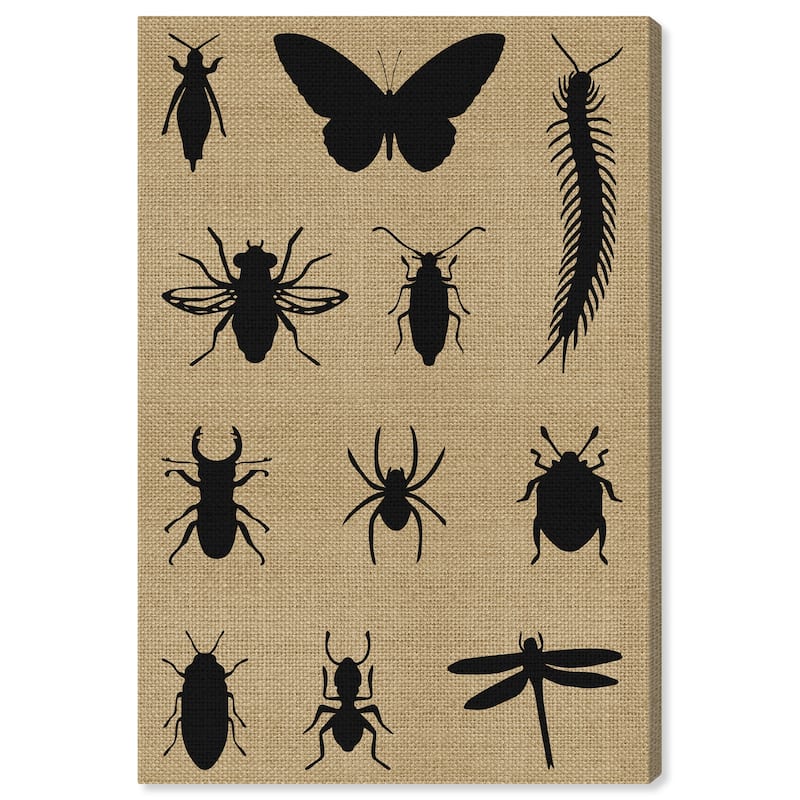 Wynwood Studio Canvas Animals Burlap Creepy Crawlies Black and Beige Farmhouse Wall Art Canvas Print