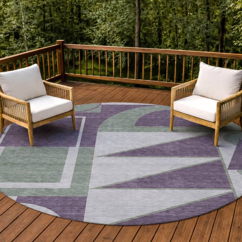 Machine Washable Indoor/ Outdoor Modern Crowley Chantille Rug - Plum - 8' x 8'