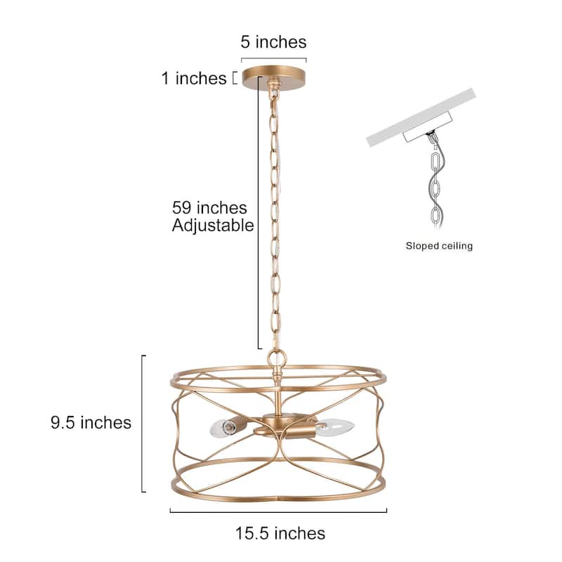 Flot Mid-century Modern 3-light Drum Chandelier Ceiling Lights Cage Kitchen Island Pendant Lamp - D 15.5'' x H 69.5''