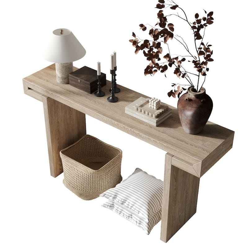 60" Rustic Farmhouse Console Table, Solid Wood Entryway Sofa Side Table for Living Room, Hallway