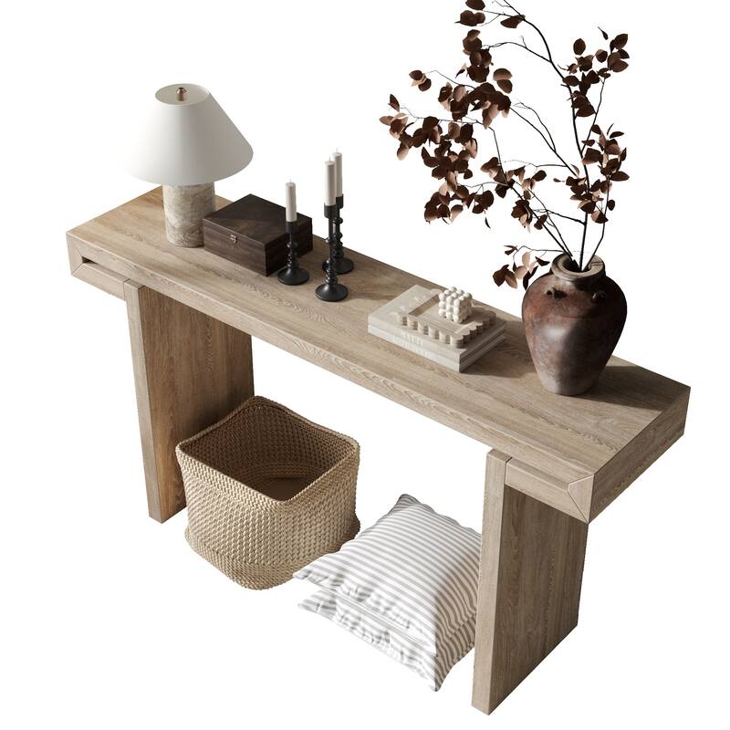 Anmytek Natural Wood Console Table 60 Inch,Modern Sofa Side Table for Entryway Farmhouse