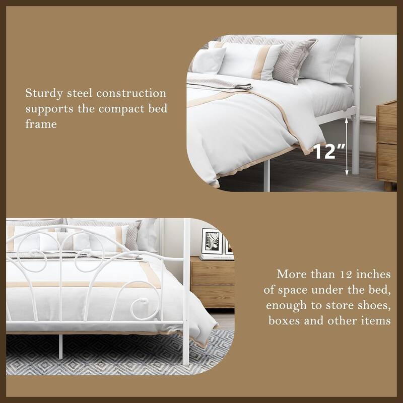 Aufank Vintage Four Post Metal Canopy Bed Frame