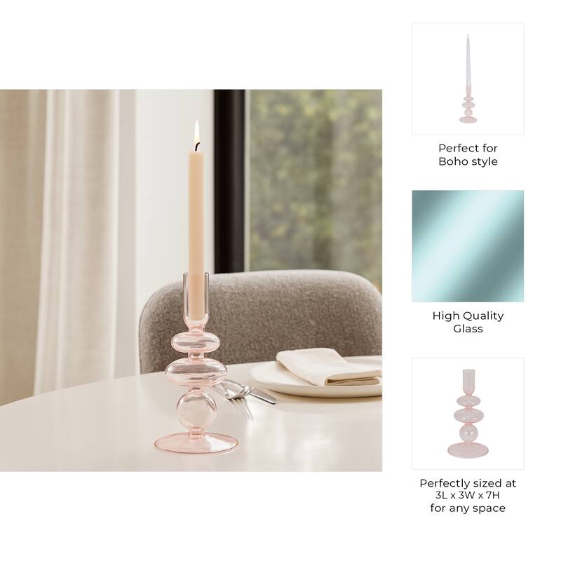 Sculptural Glass Candle Holder with Rounded Accent Base - Modern Tabletop Candle Holder for Any Room