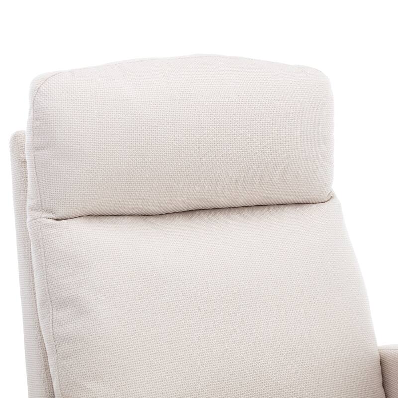 Linen High-Back Rocking Chair with Recliner Function, Side Pocket, and Solid Wood Legs