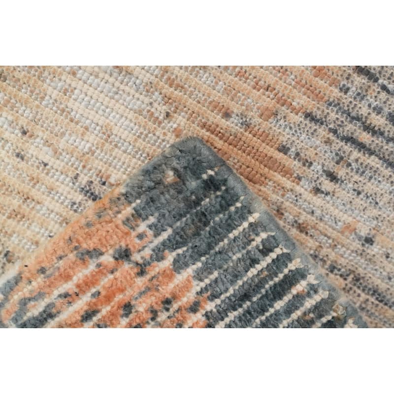 Hand Knotted Oriental Viscose Silk Carpet Modern All-Over Peach Abstract Area Rug - 4' 0'' X 2' 0''