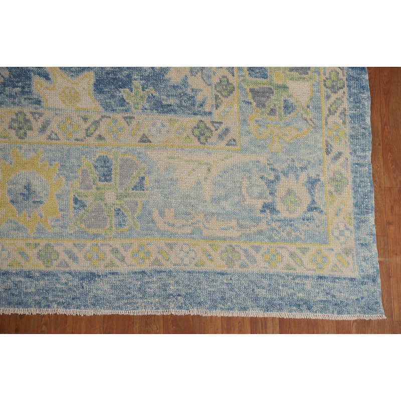 Hand Knotted Oriental 100% Wool Carpet Transitional All-Over Navy Blue & Blues Oushak Area Rug - 10' 6'' X 8' 0''