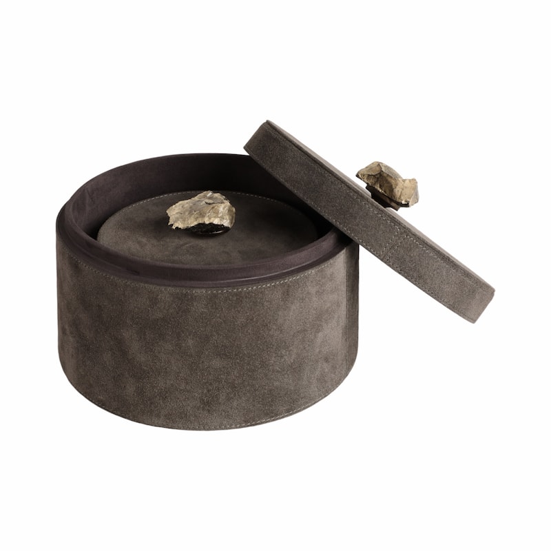 Modern Decorative Suede Boxes with Lid - Set of 2, 8", Gray - 8.0"