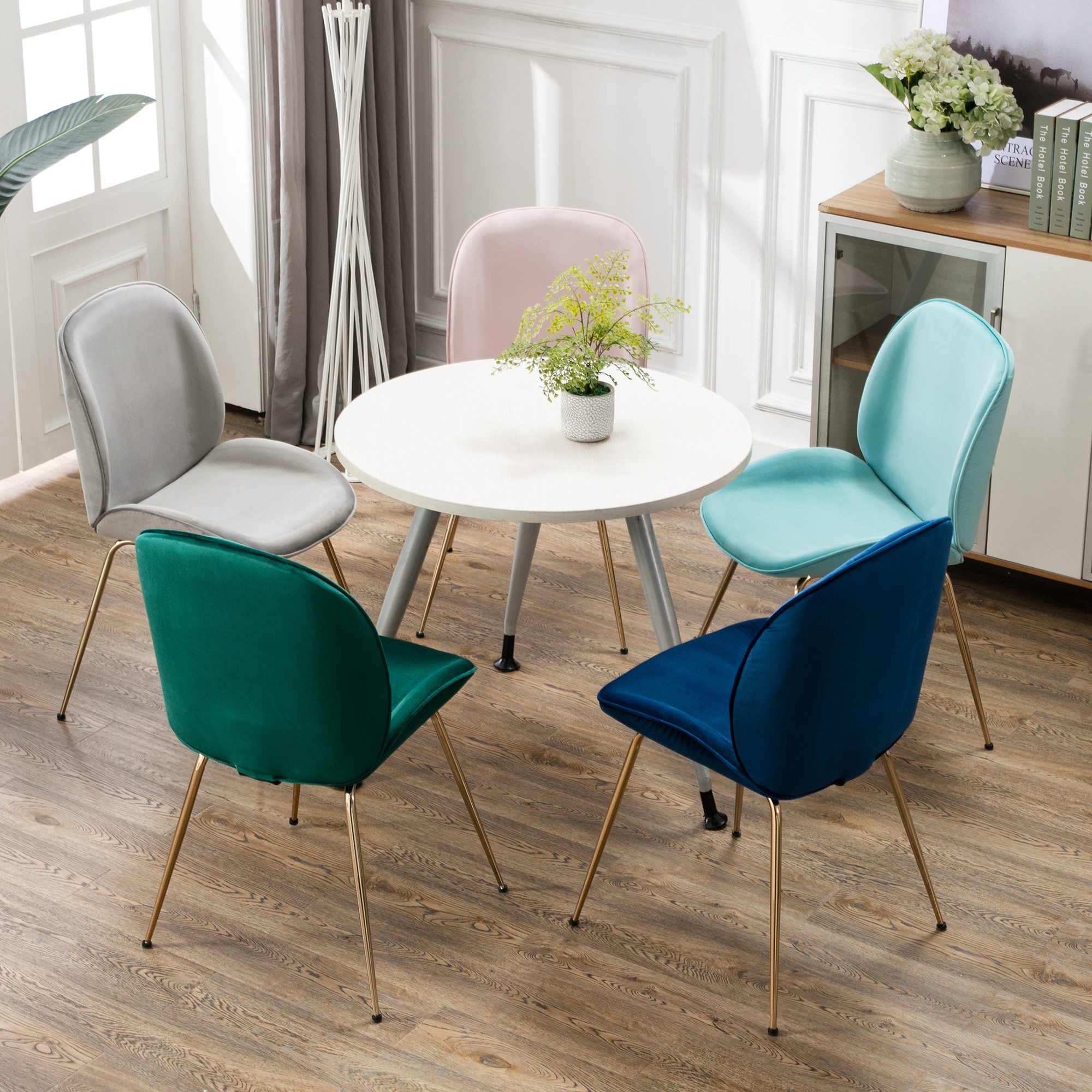 Shop Art Leon Beetle Design Velvet Dining Chair With Plated Golden
