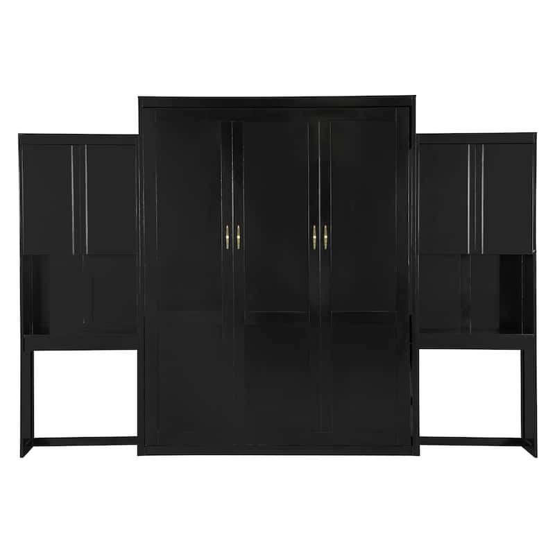 Queen Size Murphy Bed with Desk, Vanity and Cabinets