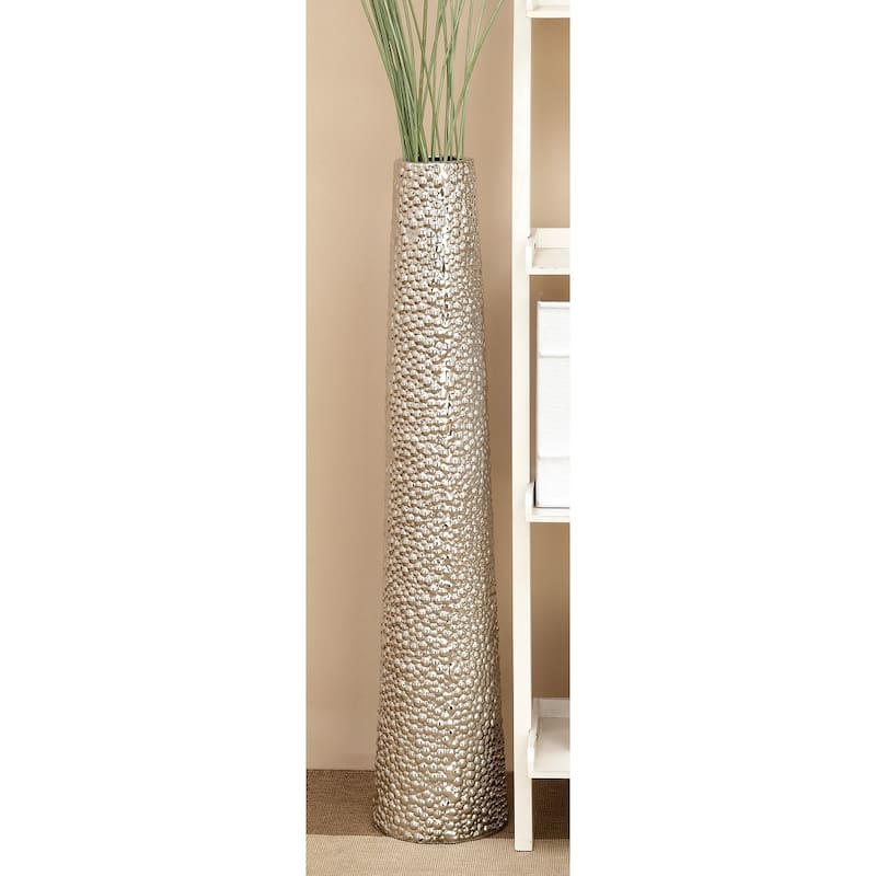 Minimalist Ceramic Modern Tall Vase with Bubble Texture - Silver, Black, Gold, White - Silver - 8"W, 39"H