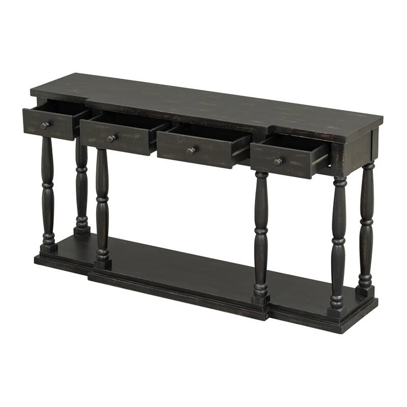 Retro Console Table with 4 Front Facing Storage Drawers and 1 Shelf