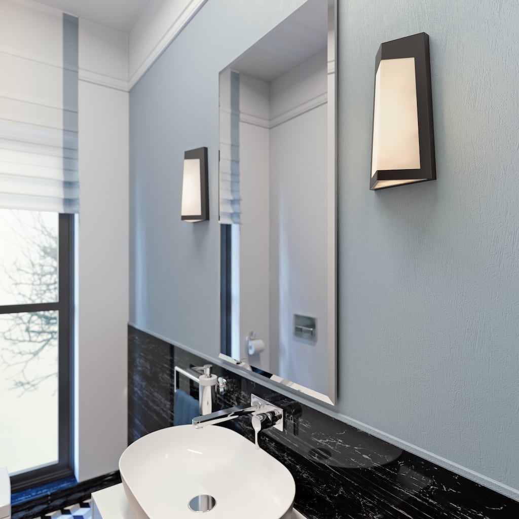 Nutak 12-inch Textured Bronze LED Outdoor Sconce with White Acrylic Shade by Havenside Home