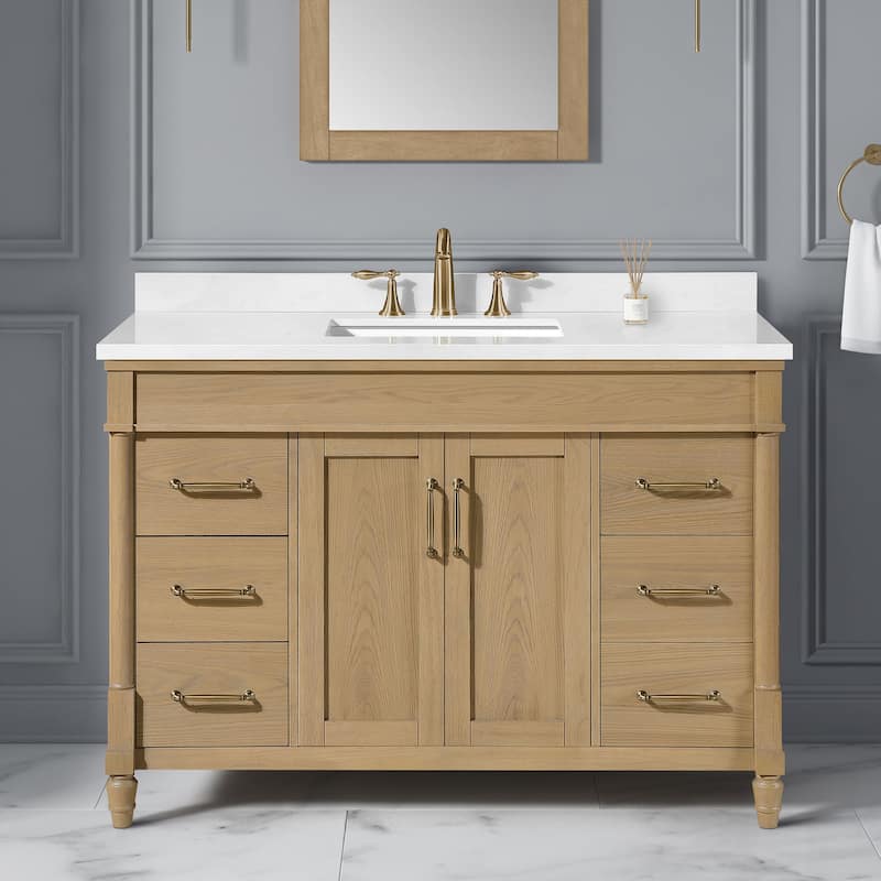 Salisbury Bathroom Vanity with White Engineered Marble Top - 48" - Natural Birch