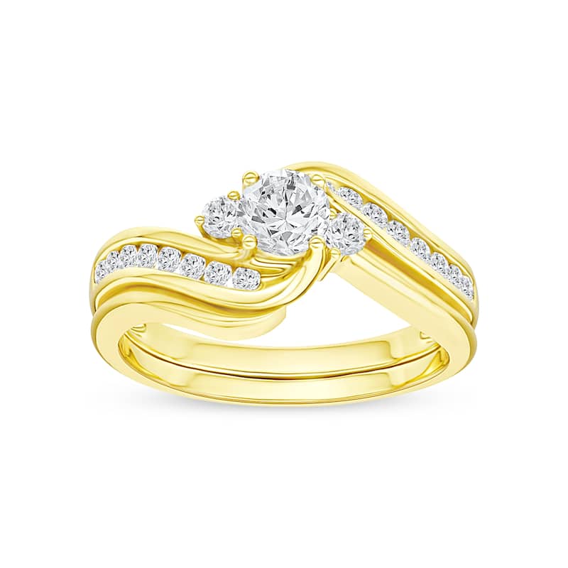 IGI Certified 1/2ct TDW Diamond Three Stone Swirl Bridal Set in 14K Yellow Gold for Women