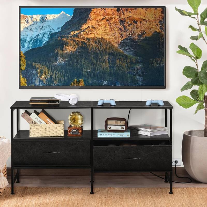 TV Stand with Charge Station - Black
