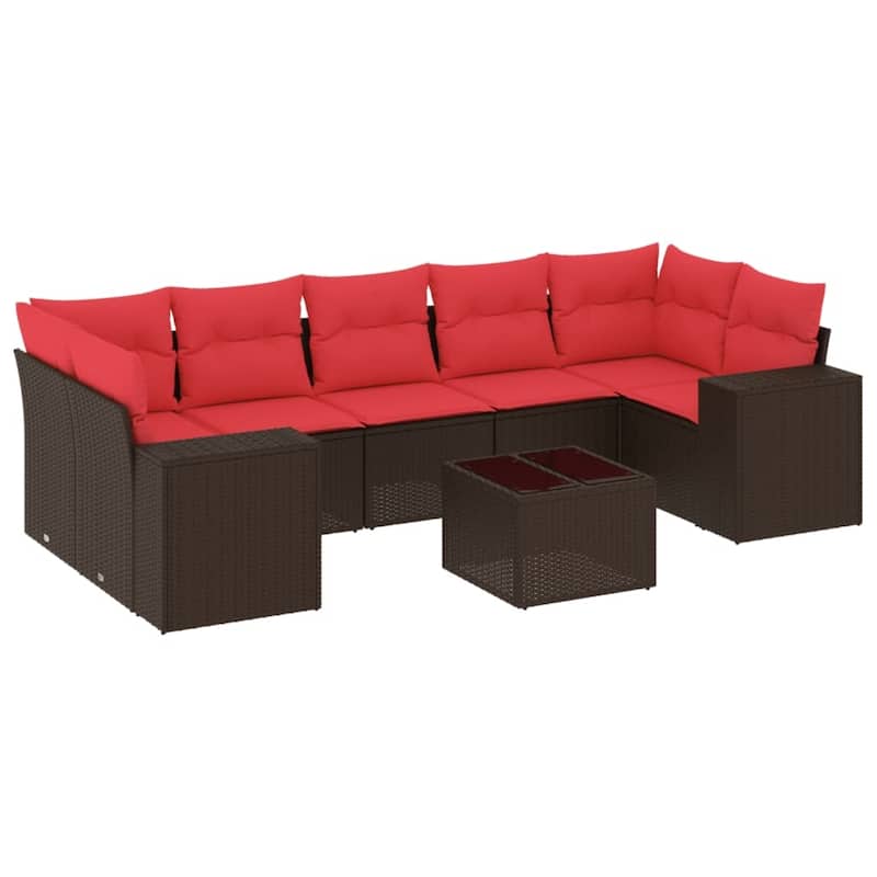 vidaXL 8 Piece Patio Sofa Set with Cushions Black Poly Rattan - 24.4" x 24.4" x 27.2"
