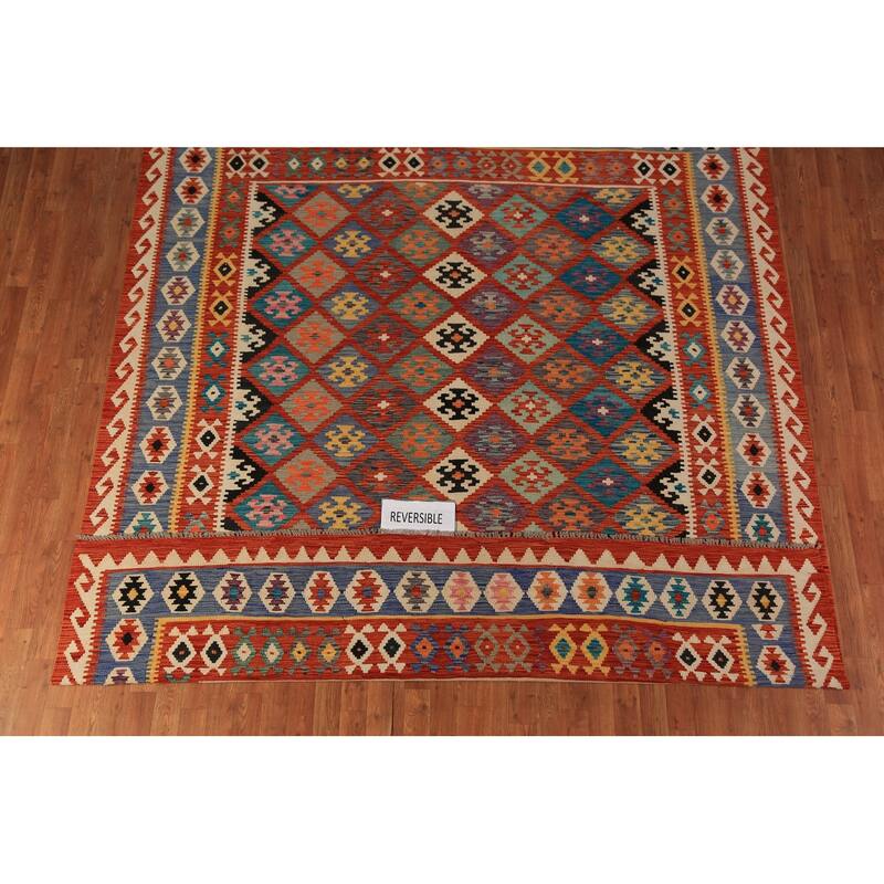 Kilim Oriental Area Rug Flatweave Bedroom Reversible Wool Carpet - 8'4"x 9'8"