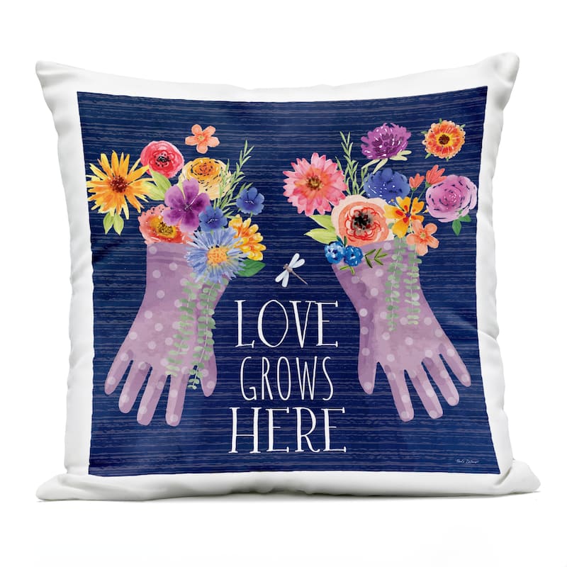 Stupell Love Grows Here Gardening Gloves Printed Outdoor Throw Pillow Design by Nicole DeCamp - Accent - Polyester - Purple - Single