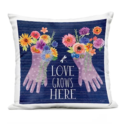 Stupell Love Grows Here Gardening Gloves Printed Outdoor Throw Pillow Design by Nicole DeCamp