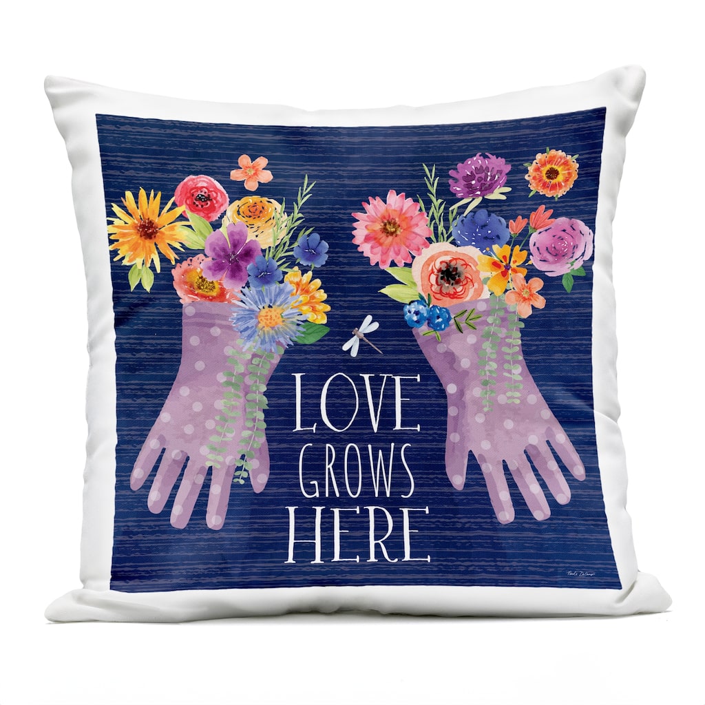 Stupell Love Grows Here Gardening Gloves Printed Outdoor Throw Pillow Design by Nicole DeCamp