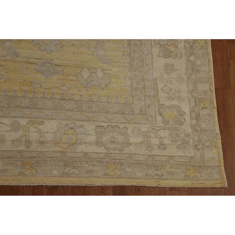 Vegetable Dye Oushak Turkish Area Rug Handmade Yellow Wool Carpet - 8'3" x 9'10"