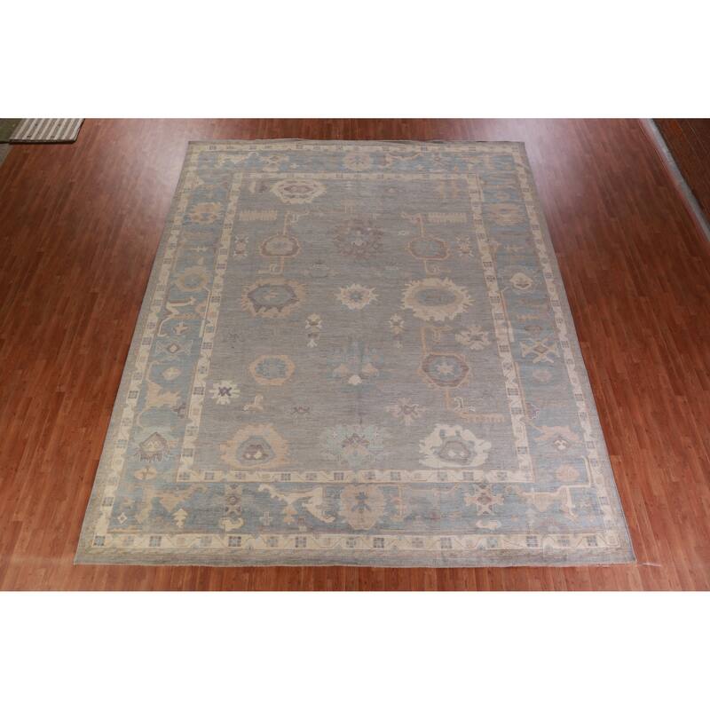 Hand Knotted Oriental 100% Wool Carpet Transitional All-Over Greys & Charcoal Oushak Area Rug - 14' 5'' X 12' 0''