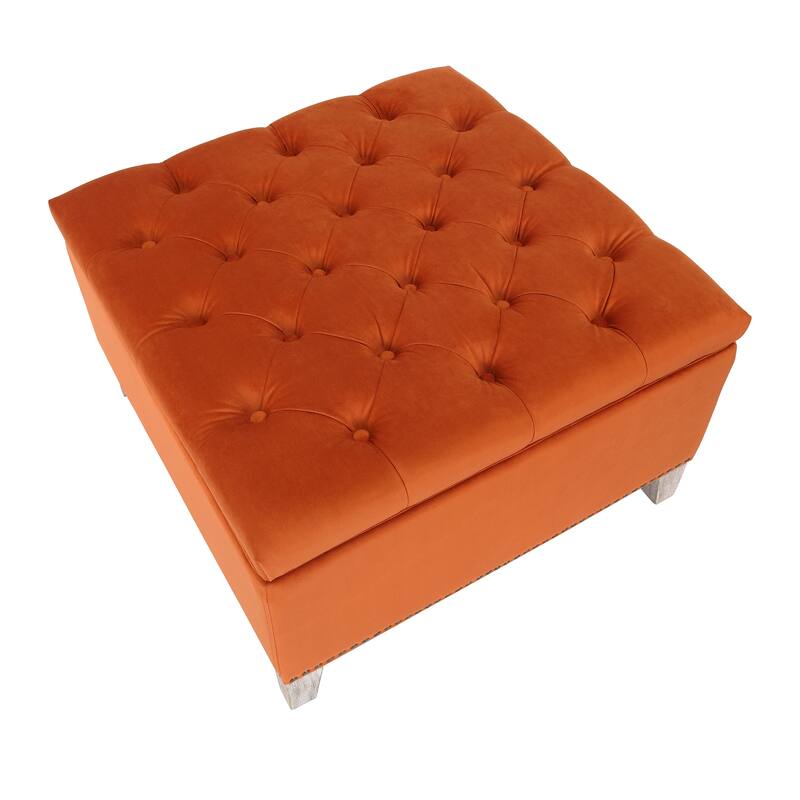 29.5" Wide Velvet Tufted Square Ottoman With Storage