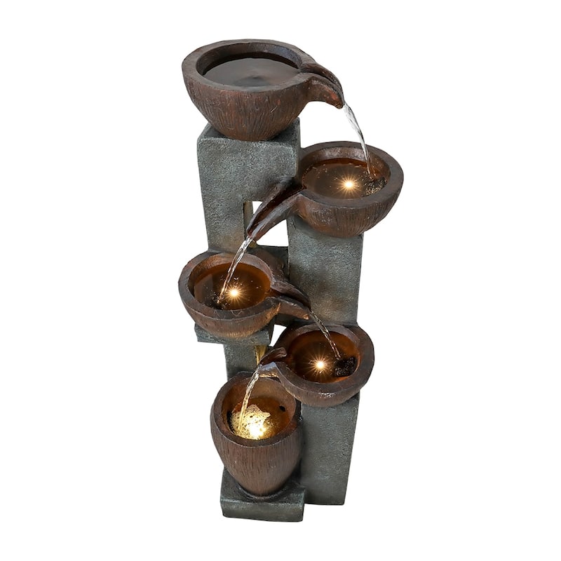 5-Tier Outdoor Water Garden Fountains with LED Lighting for Patio