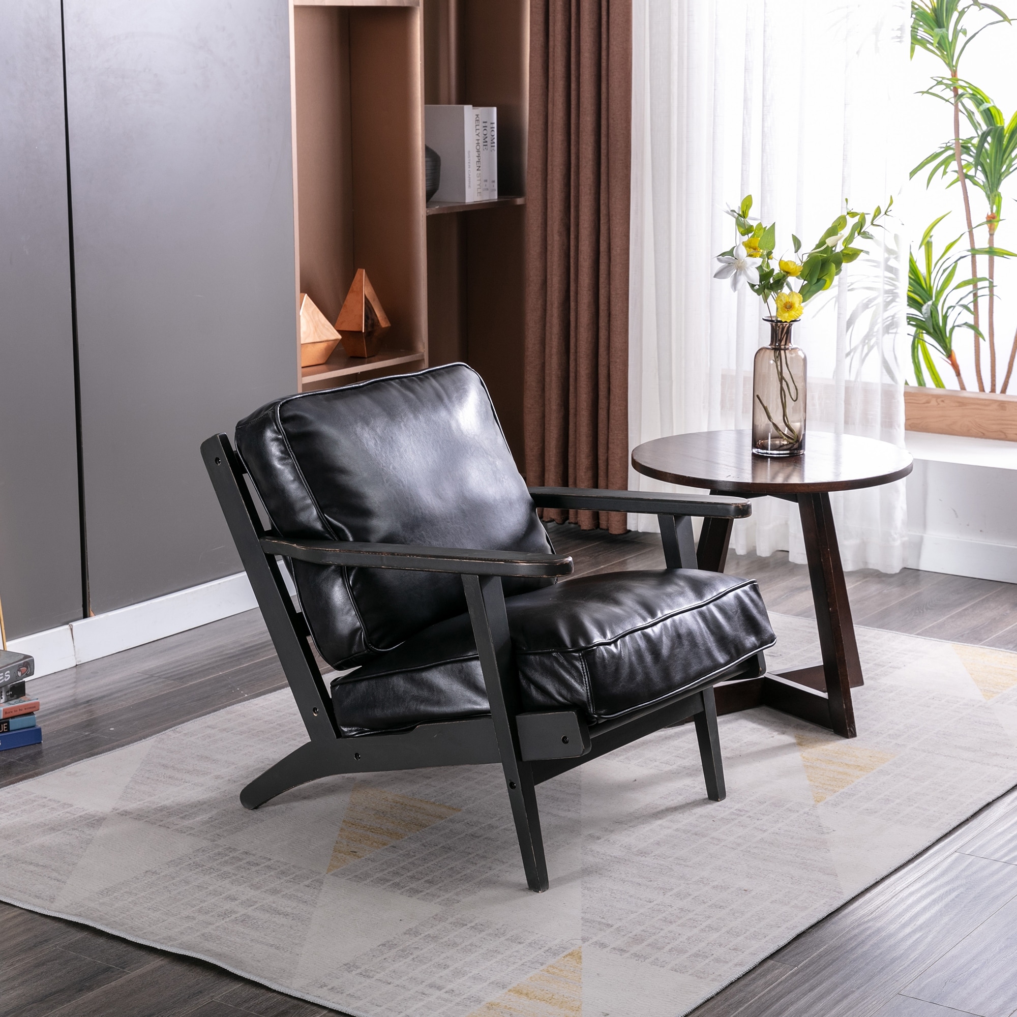 Wood chair with online leather cushions