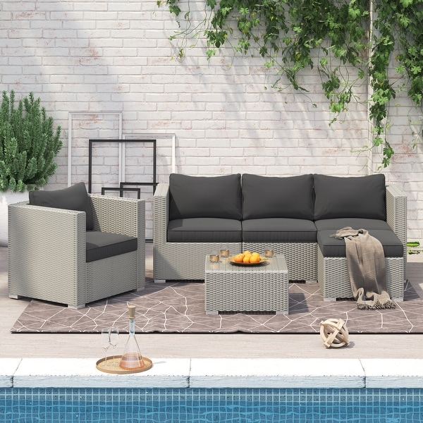 Corvus Oreanne 6-piece Outdoor Rattan Sectional Sofa Set. Opens flyout.
