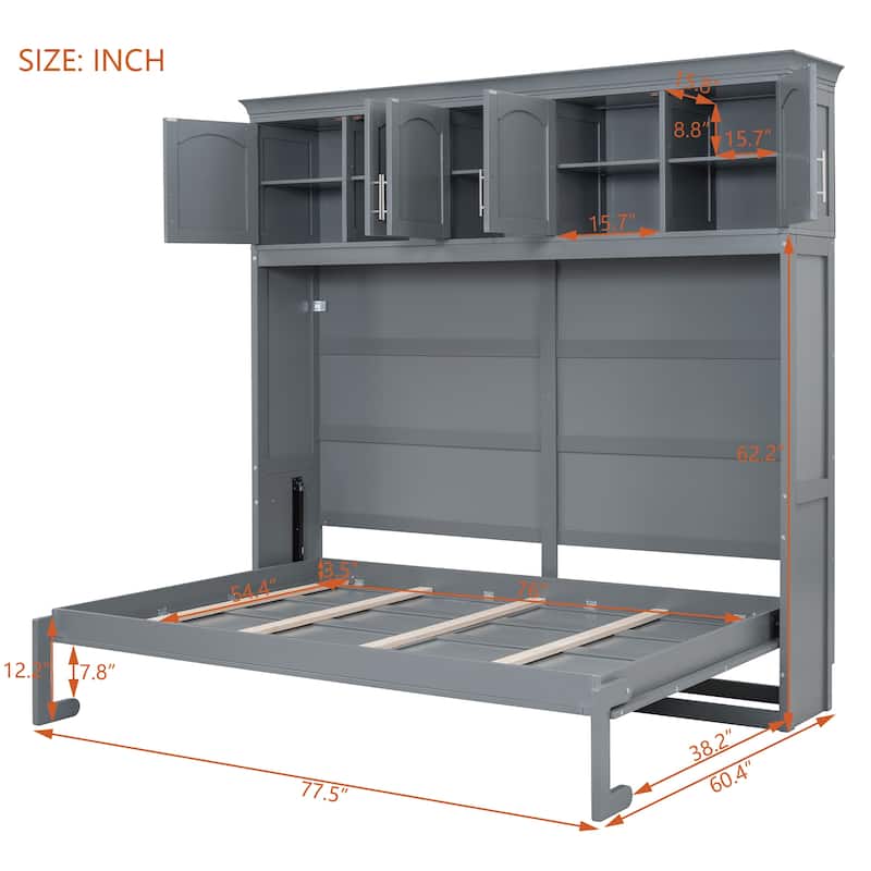 Full Size Modern Multi-function Murphy Bed with Top Cabinets for Apartments