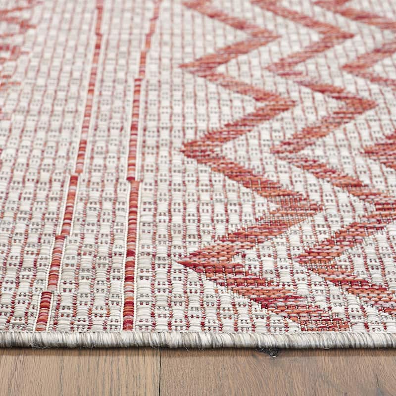 Sevita Sadie Bohemian Striped Beige/Red Durable Performance Indoor/Outdoor Area Rug