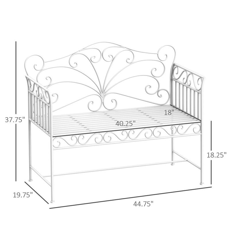 Creamy White Comfortable Two-Seater Powder-Coated Metal Garden Bench for Patio or Yard - 44.75" L x 19.75" W x 37.75" H