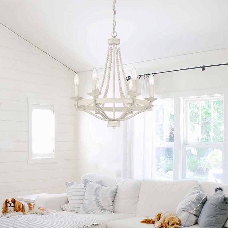 Cauhu 6-light Farmhouse Coastal Beaded Chandelier for Entryway - 20'' D