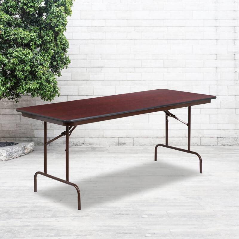 30" x 72" Rectangular High Pressure Mahogany Laminate Folding Banquet Table - Brown