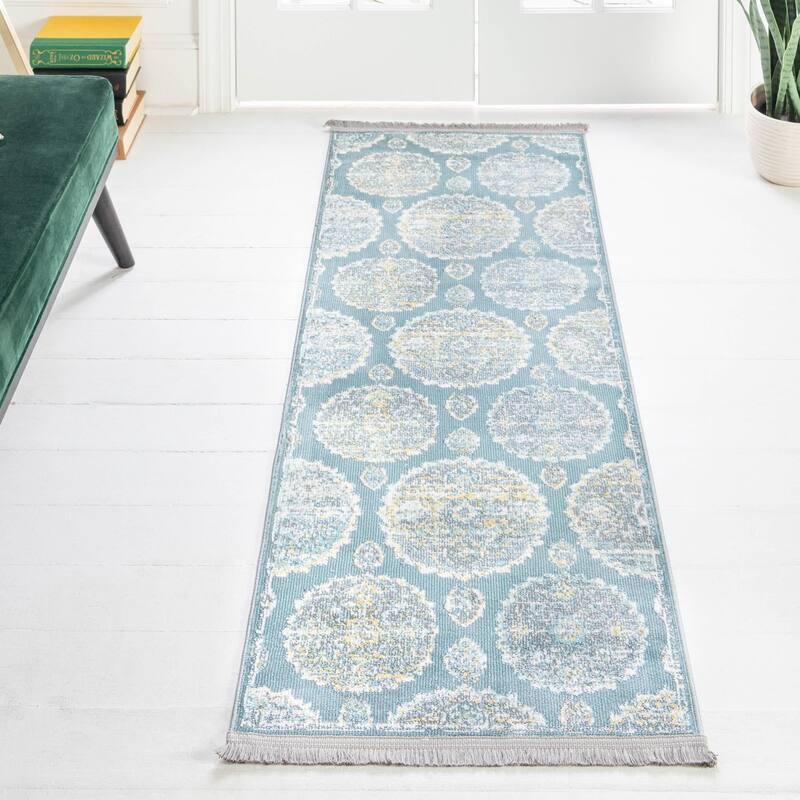 Transitional Laka Collection Area Rug - Gray and Blue - 2'2"x8'