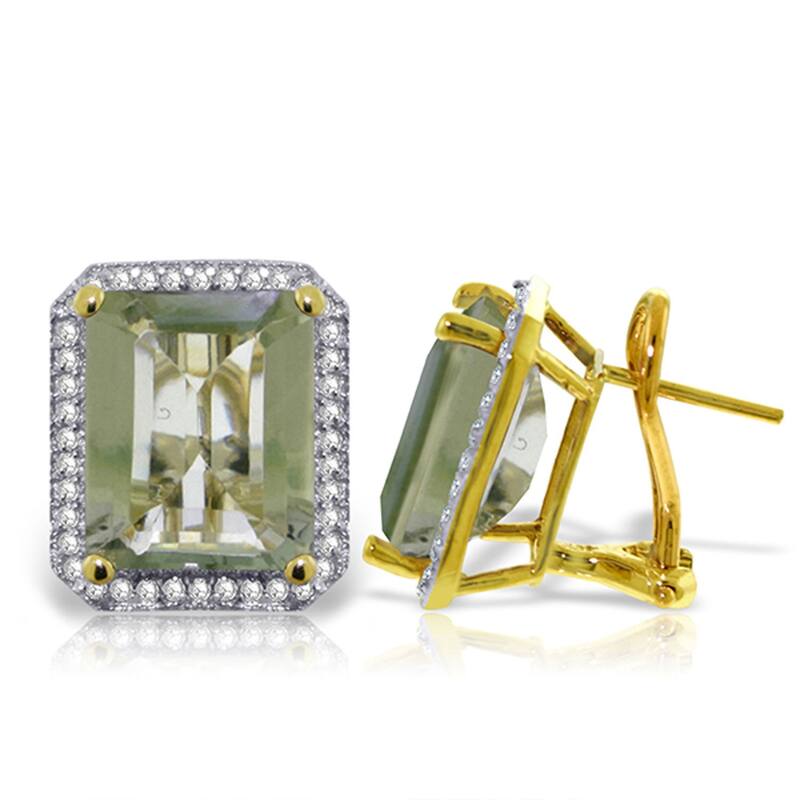 11.6 Carat 14K Solid Gold French Clips Earrings Diamond Green Amethyst - Yellow