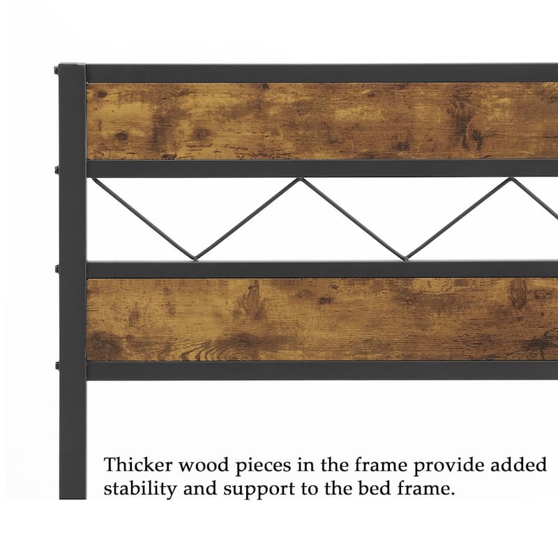 VECELO Retro Platform Bed Frame Wood Headboard, Twin/Full/Queen Size Beds