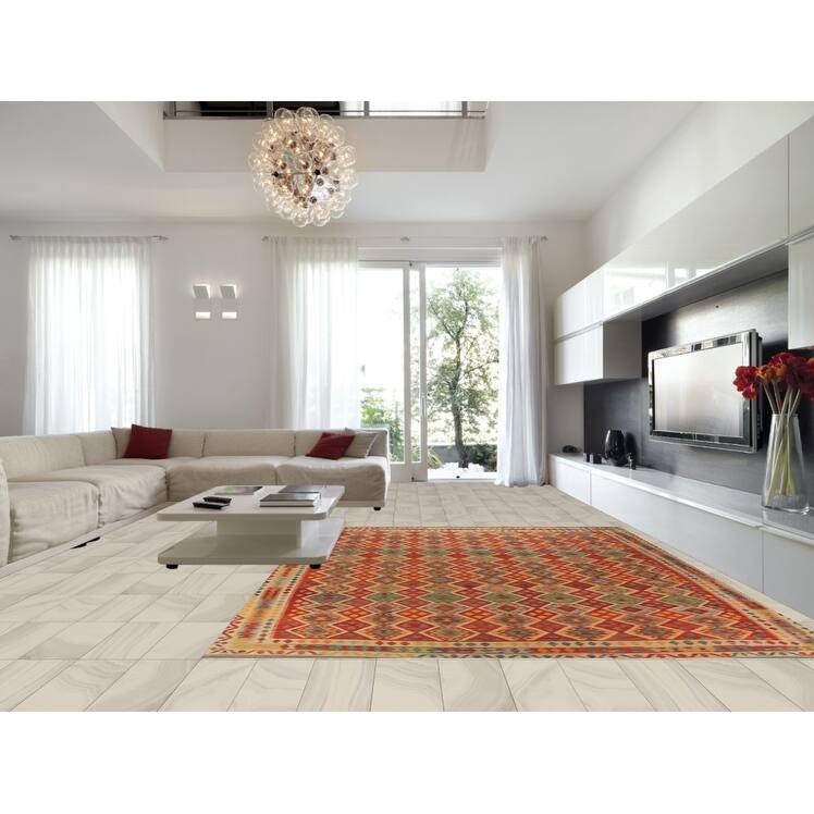 Tribal / Geometric Kilim Oriental Area Rug Hand-Woven Wool Carpet - 10'5"x 13'2"