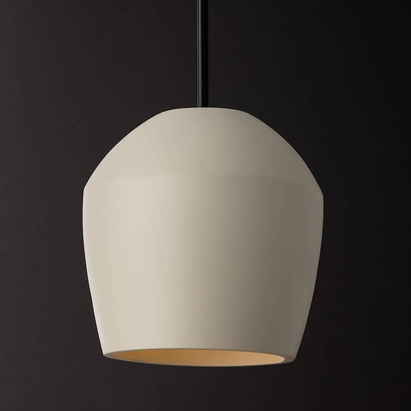 12.5" W x 14" H 1-Light Handcrafted Terracotta Pendant with Matte Black - 13"W x 13.75"H