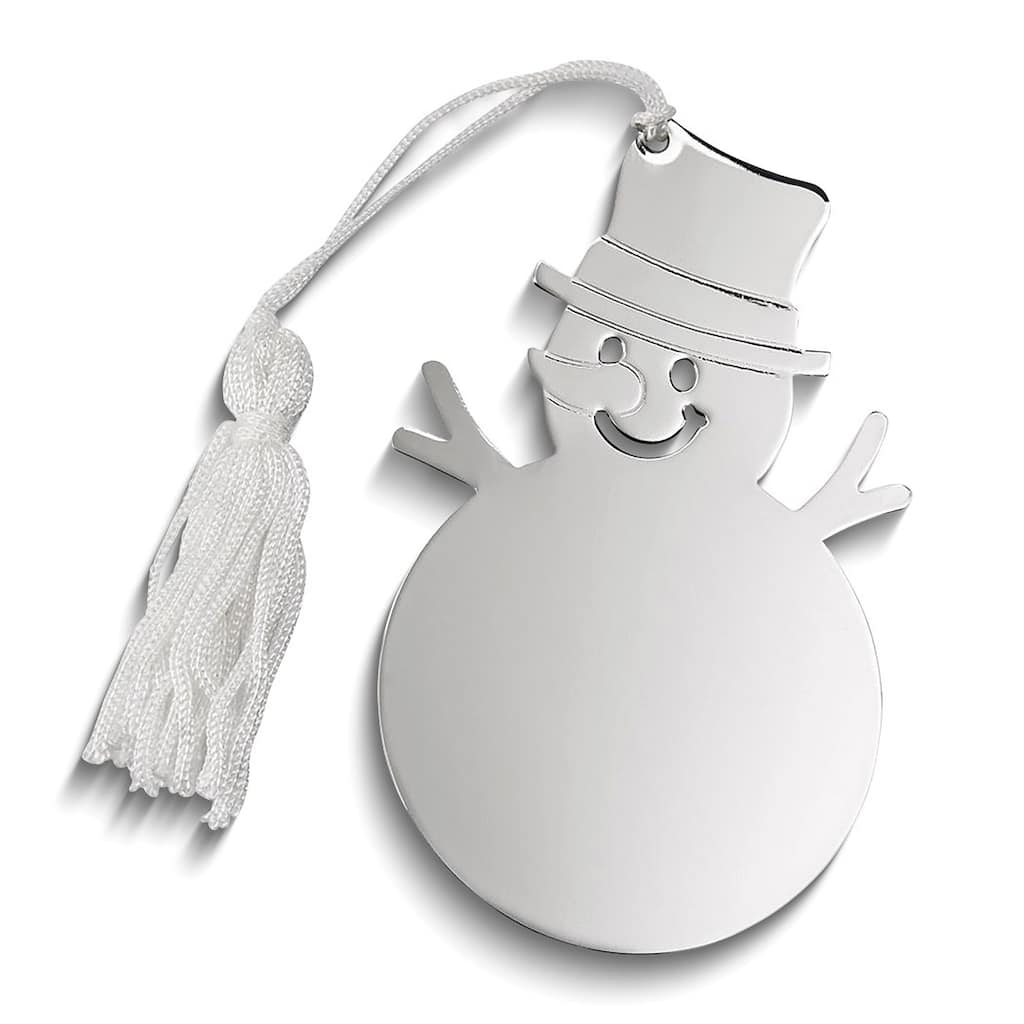 Curata Nickel-Plated White Tassel Engraveable Snowman Ornament