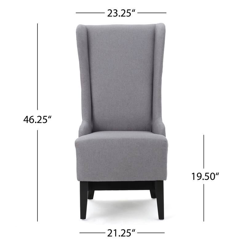 Light Gray High Back Kitchen Side Chair, Glam Winged Dining Chair