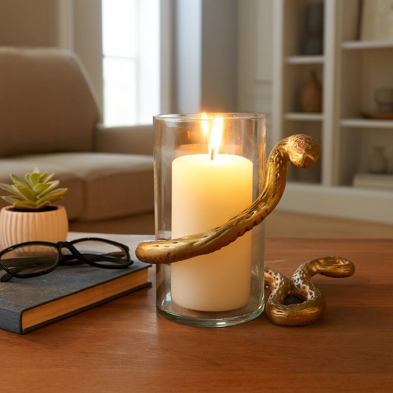 Modern Metal Snakaround Pillar Candle Holder for Home Decor - Gold