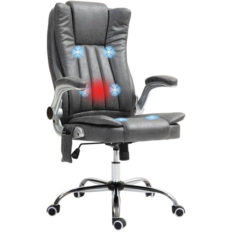 High Back Vibration Massage Office Chair Heated Computer Chair with Flip-up Armrest, Adjustable Height, for Office - Grey